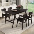 thumbnail image 1 of Dining Table Set for 4, 5 Piece Mid-Century Table and Bench and 4 Faux Leather Dining Chairs for Home Kitchen Dining Room,Wood Kitchen Table Set for 4(Wenge), 1 of 7