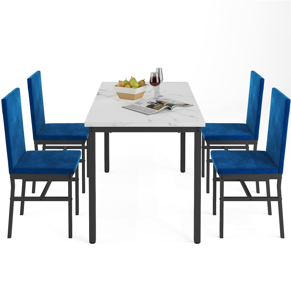 Dining Table Set for 4, 5 Piece Dining Table Sets with Blue Velvet