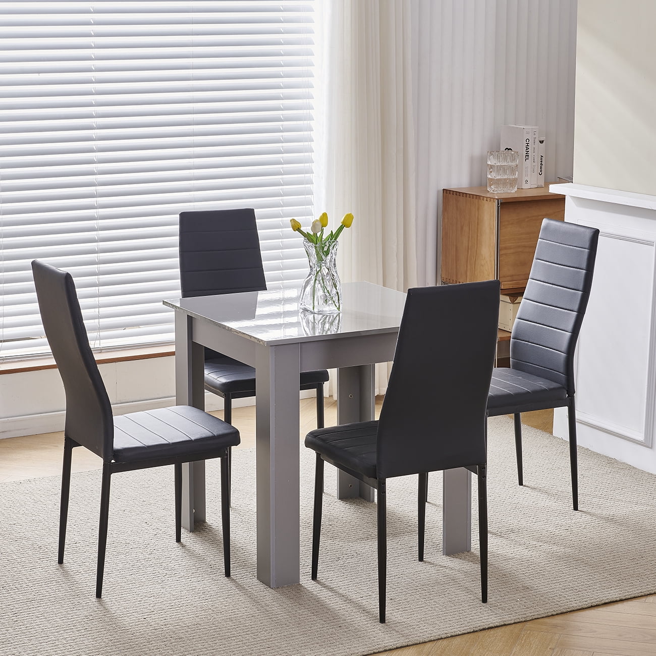 Dining Table Set for 4, 5Piece Kitchen Table and Chairs Set,Wood Gray ...