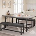 thumbnail image 1 of Dining Table Set for 4-6, 63" Large Extendable Dining Room Table Set for 6, Rectangle Kitchen Table with 2 Upholstered Soft Benches, Saving Space, Easy Assembl, 1 of 9