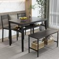 thumbnail image 1 of Dining Table Set for 4-6 People,42" Kitchen Table Set with 2-person Bench and Storage Rack, Dining Room Set with storage shelf, Dinner Table Set with 2 Chairs for Dining Room, Restaurant(Gery), 1 of 5