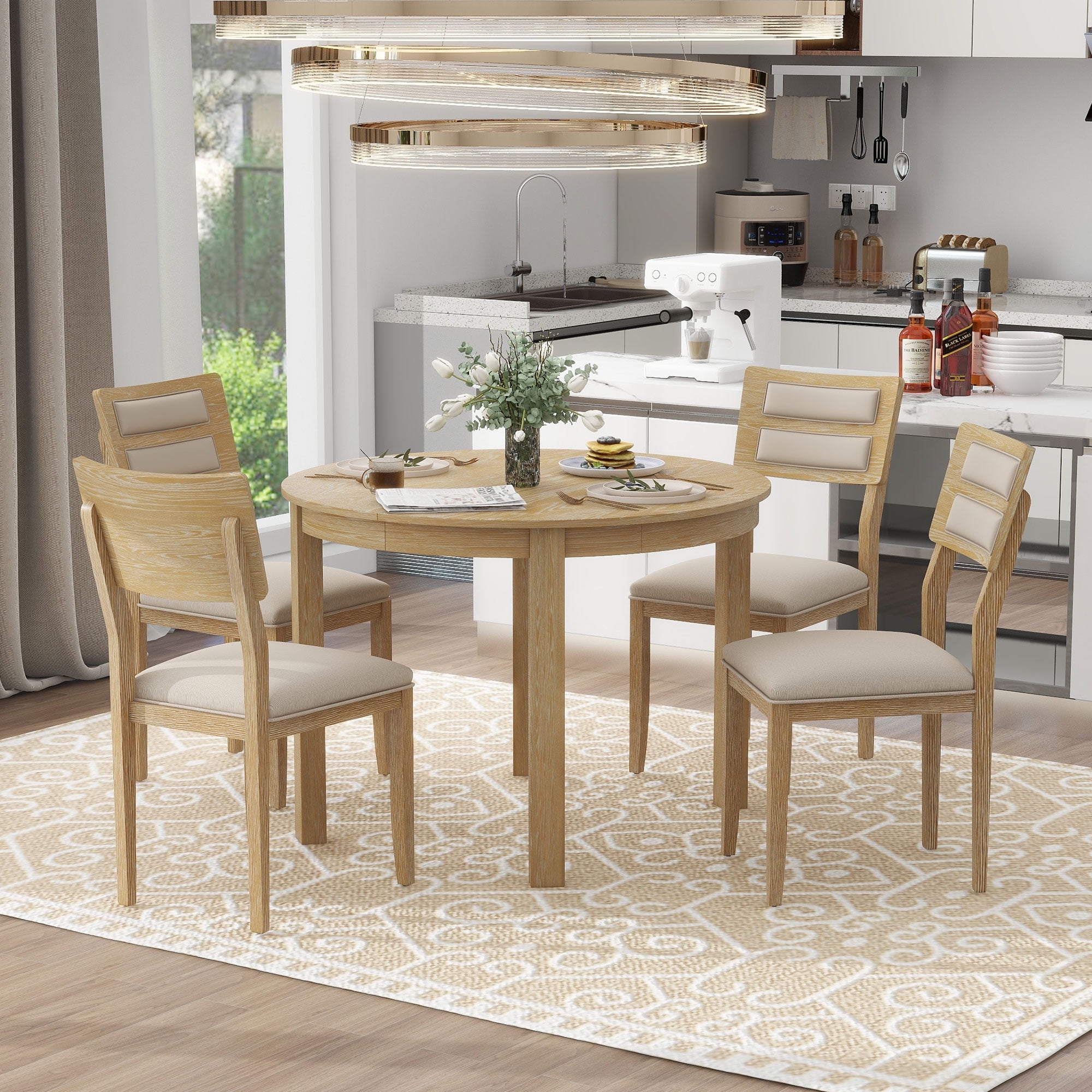 Atumon 5-Piece Dining Set, Extendable Round Table & 4 Upholstered ...
