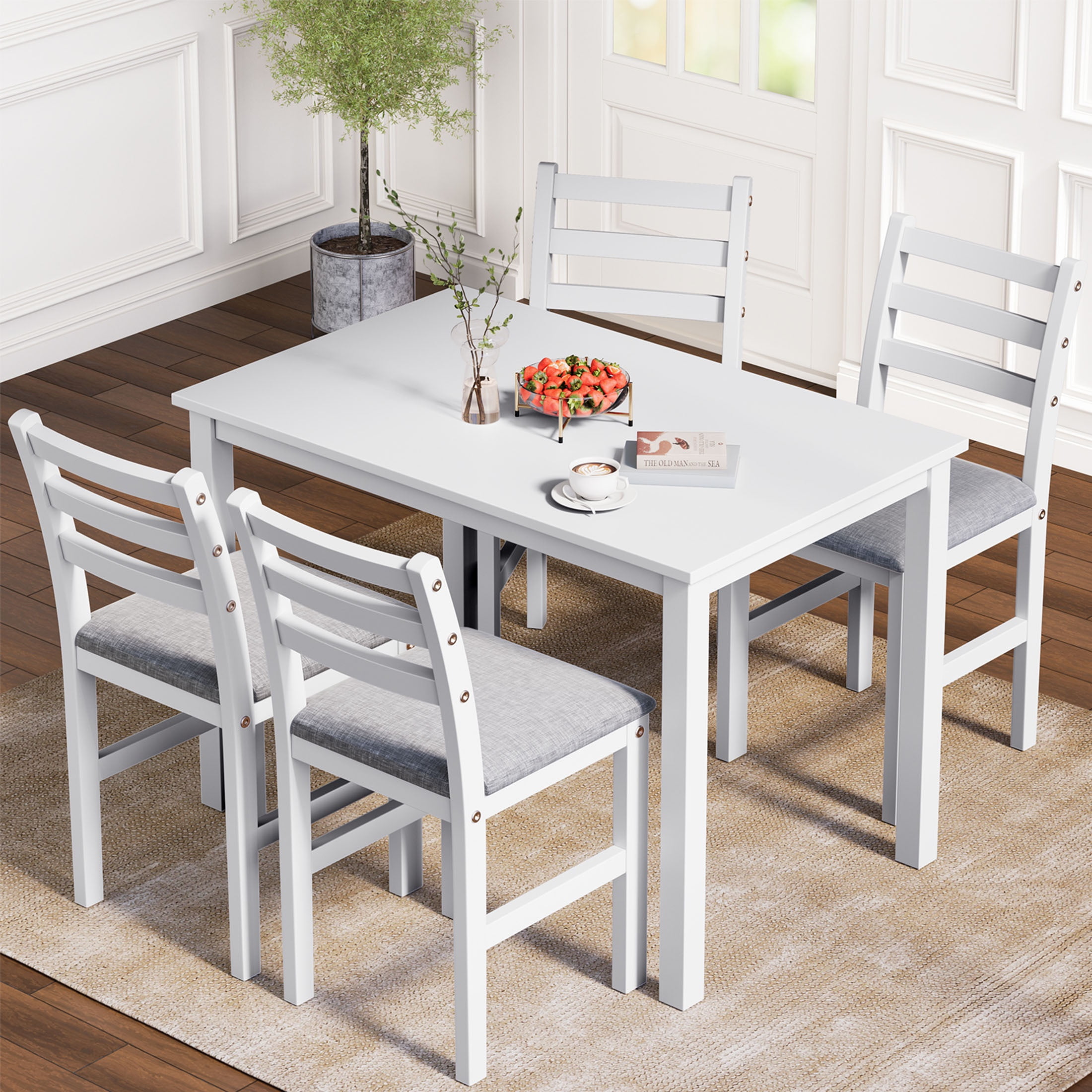 UHOMEPRO Dining Table Set for 4, 5-Piece Solid Wood Dining Room Set