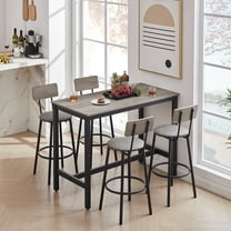 Dining Table Set for 4, Counter Height Kitchen Pub Set with Chairs for 4, 5 Piece Bar Table and Stools Set, Modern Kitchen Dining Set for Breakfast Nook, Gray