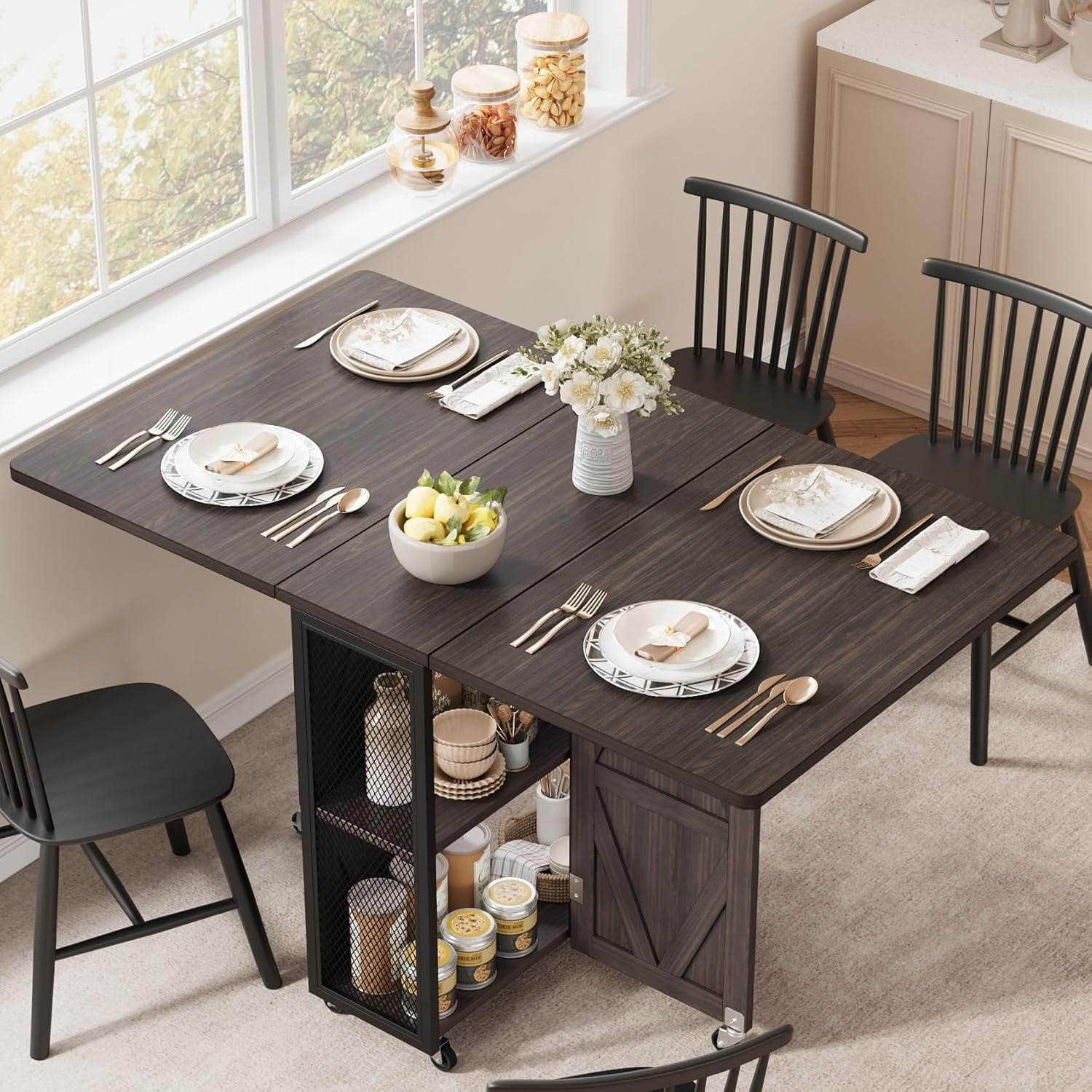 Dining Table Set for 4, Folding Dining Table Foldable Kitchen Table ...