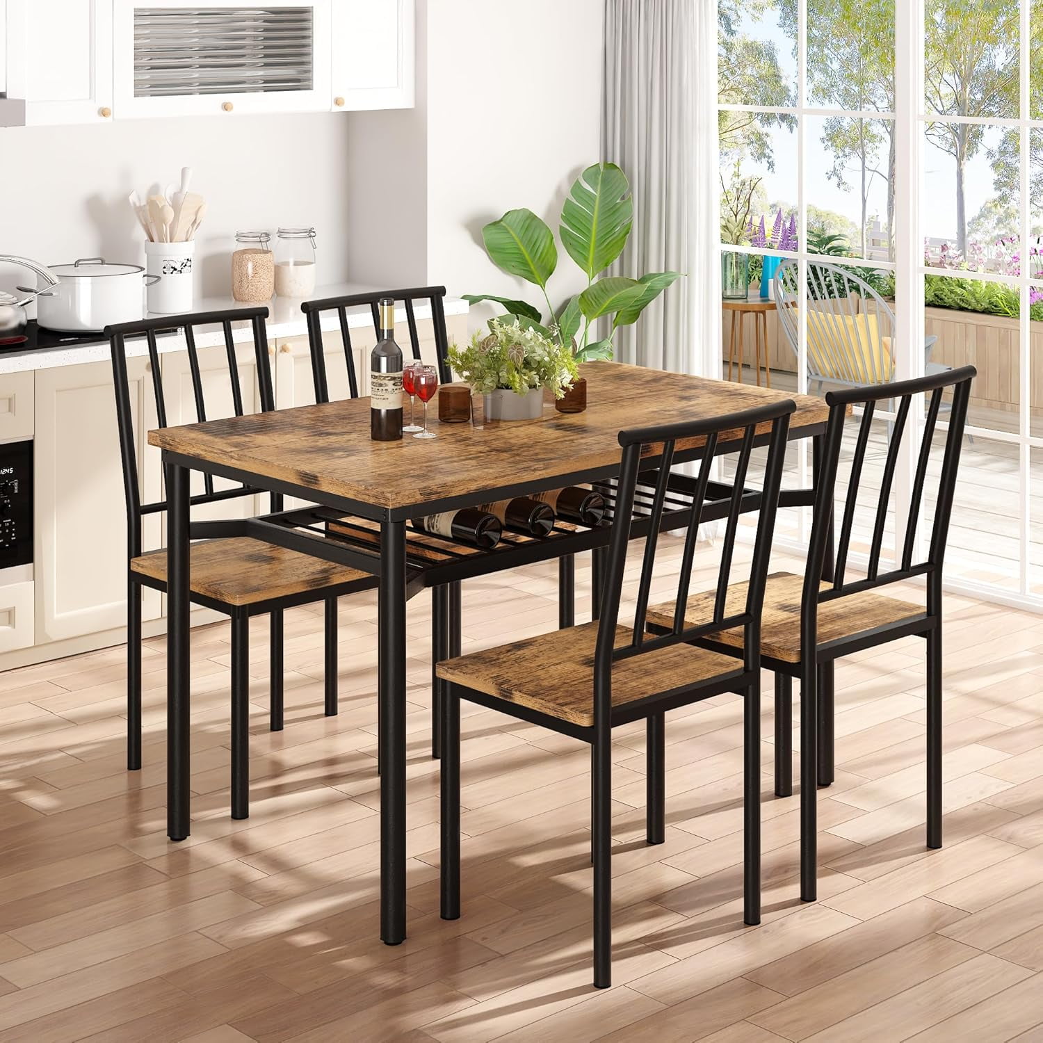 Dining Table Set for 4, Industrial Kitchen Table and Chairs Set Whith ...