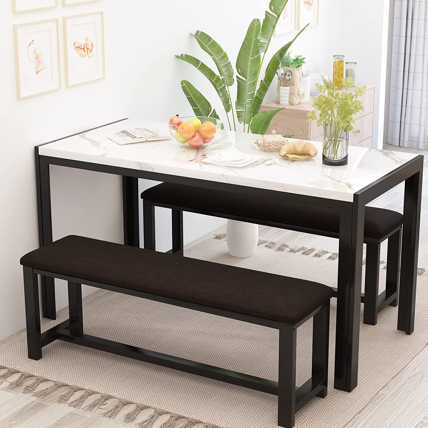 Dining Table Set for 4, Kitchen Table and Chairs for 4, Faux Marble ...