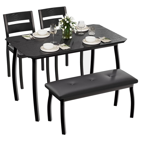 Dining Table Set for 4, Kitchen Table with 2 Upholstered Chairs and 1 Bench, 4-Person Dining Room Table Set, Rectangular Kitchen Table Set for Small Space, Apartment, Home, Studio