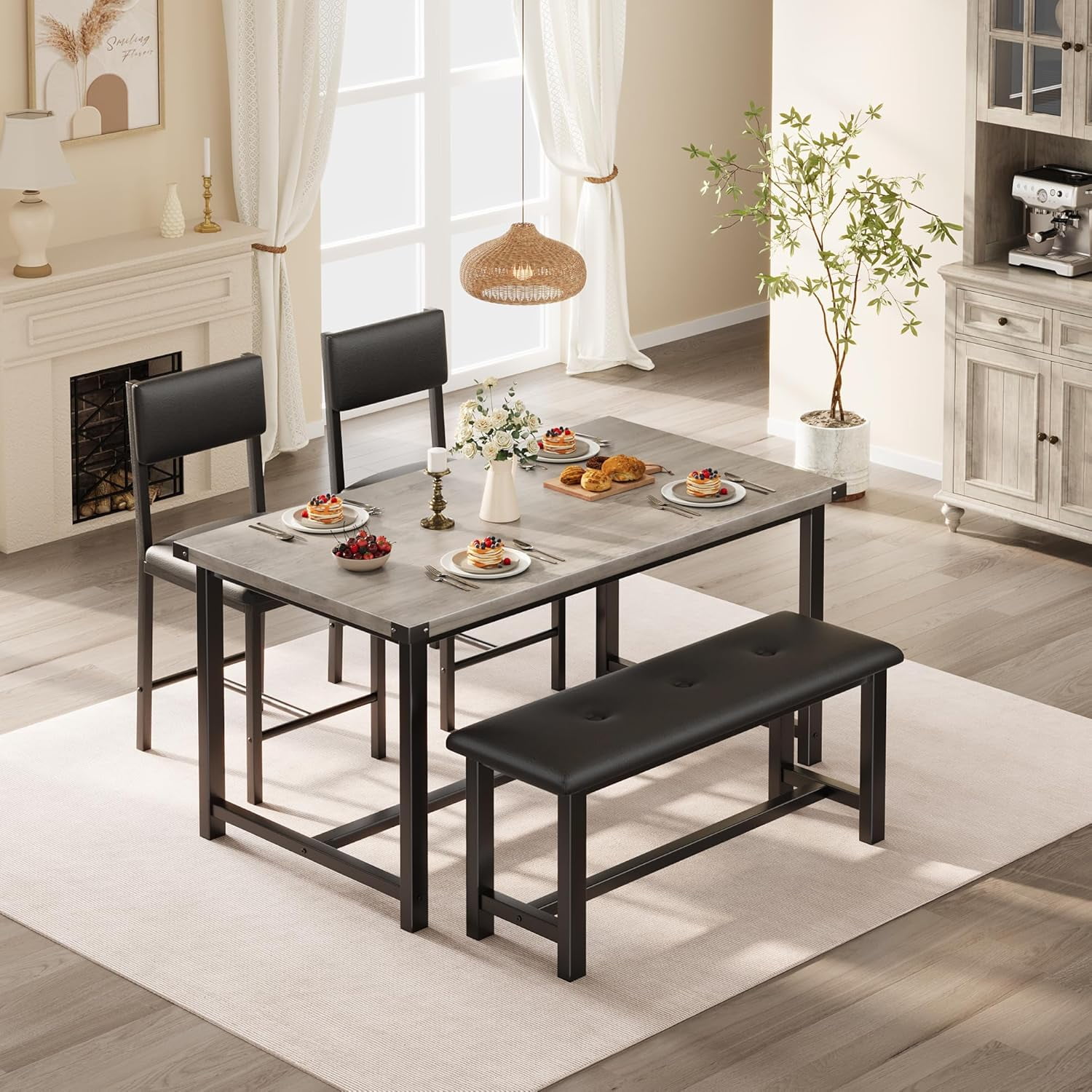 Dining Table Set for 4, Kitchen Table and 2 Upholstered Chairs with ...