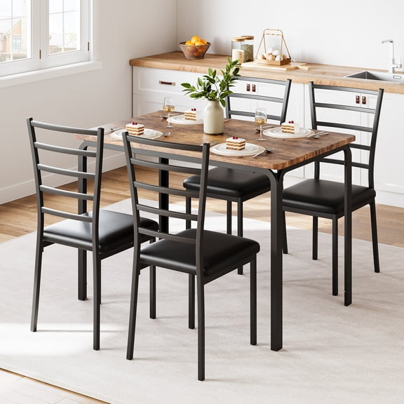 Dining Table Set for 4, Kitchen Table and Chairs for 4, 5 Piece Kitchen Dining Room Table Set,Space-Saving Wood Modern Rectangle Dinner Table Dinette Furniture for Breakfast Nook,Home Office