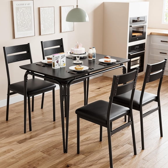 Dining Table Set for 4, Kitchen Table and Chairs for 4, 5 Piece Kitchen Dining Room Table Set,Space-Saving Wood Modern Rectangle Dinner Table Dinette Furniture for Breakfast Nook,Home Office