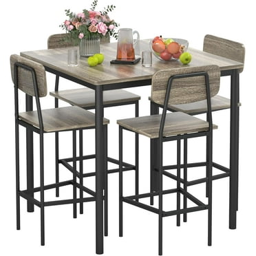 Dining Table Set for 4, Kitchen Table and Chairs for 4 Dining Room Table Set, Space-saving Design, Industrial Kitchen Table Set for Family Dinner, Party, Gray