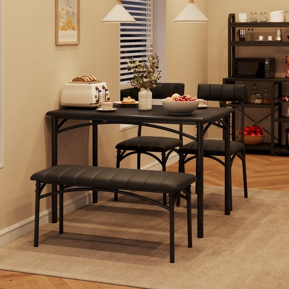 Dining Table Set for 4, Kitchen Table and Chairs, 4-Piece Modern Functional Desk Set with 1 Bench and 2 Chairs for Dinette, SmallSpace, Apartment, Restaurant