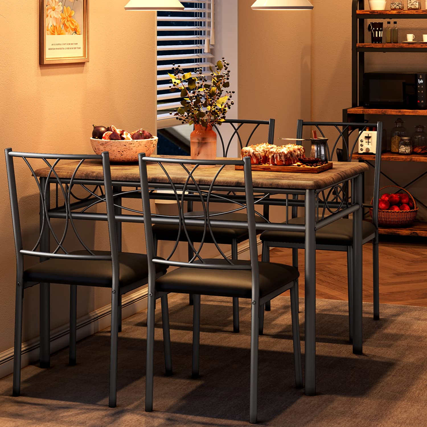 Dining Table Set for 4, Kitchen Table and Chairs for 4, Rectangular ...