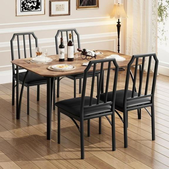 Dining Table Set for 4, Kitchen Table and Chairs with Chamfer Design, 5 Piece Dining Room Set with Cushion Seats for Home Kitchen, Apartment, Small Spaces - Rustic Brown