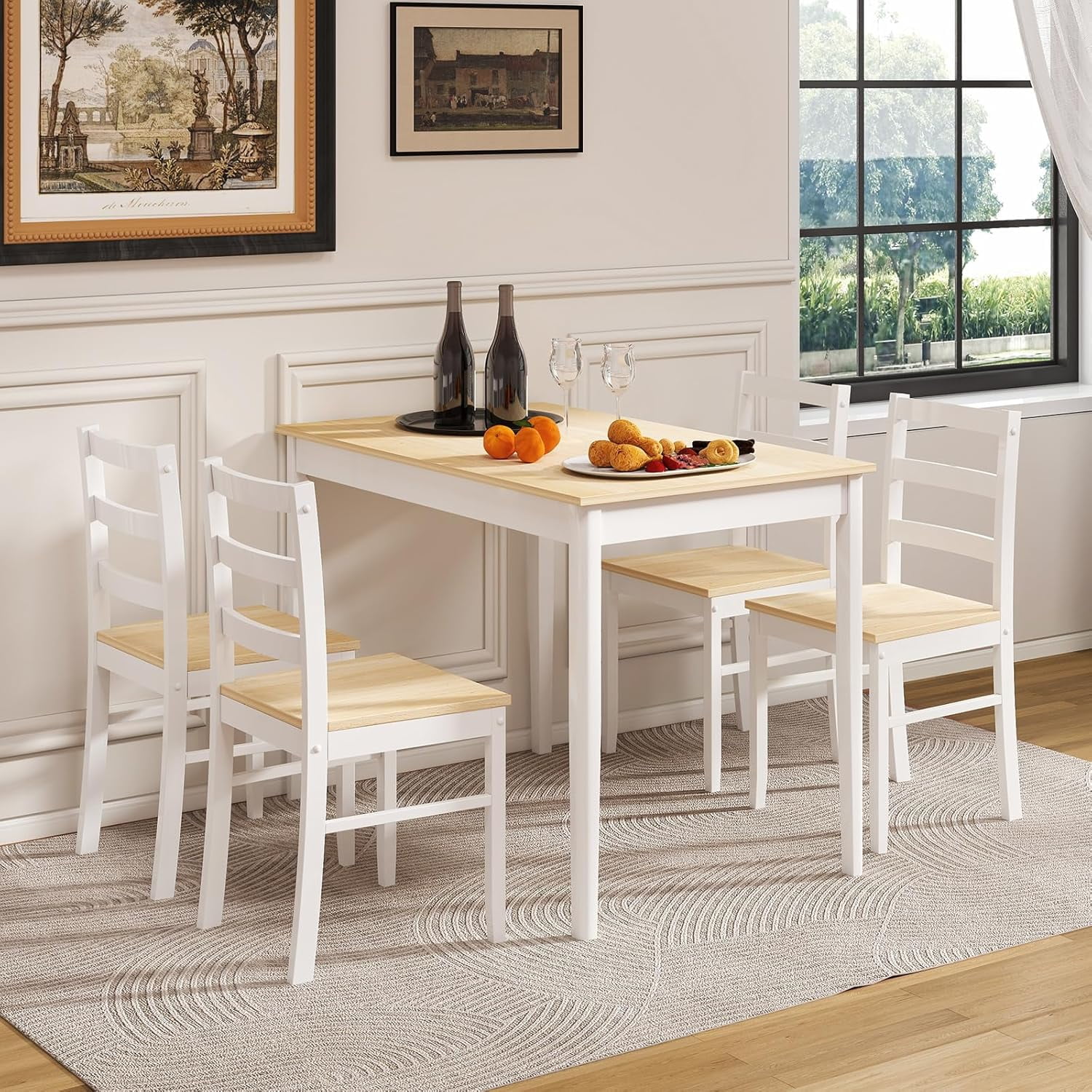 Dining Table Set for 4, Kitchen Table Chairs Set of 4 with Rubber Wood ...