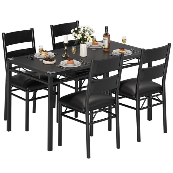 Dining Table Set for 4, Kitchen Table Chairs Set of 4 with Upholstered Chairs, Wood Dining Room Table Set for 4 with Corner Protector for Dining Room, Kitchen, Apartment