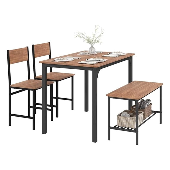 Dining Table Set for 4, Kitchen Table with and Chairs, Space Saving Rectangular Dinette Set, 4 Pieces Dining Set for Small Spaces, Apartment, Restaurant (Teak)