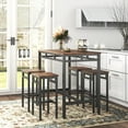 thumbnail image 1 of Dining Table Set for 4, Metal Counter Height Dining Set 1 Table & 4 Stools, Rustic Brown Kitchen Bar Table Set, Modern Style Table Set for Apartment Farm House Small Spaces, 1 of 11