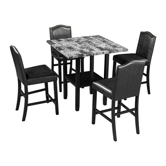 Dining Table Set for 4, Modern 5 Piece Dining Table Sets with Leather Dining Chairs, Heavy Duty Wooden Rectangular Kitchen Table Set for Home, Kitchen, Living Room, Restaurant, CL598