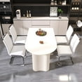 thumbnail image 1 of Dining Table Set for 4, Modern Wood Dining Table Set with 4 PU Leather Chairs, 63" Oval Cream White Table Set for Kitchen, Apartment, Dining Room, White, 1 of 8