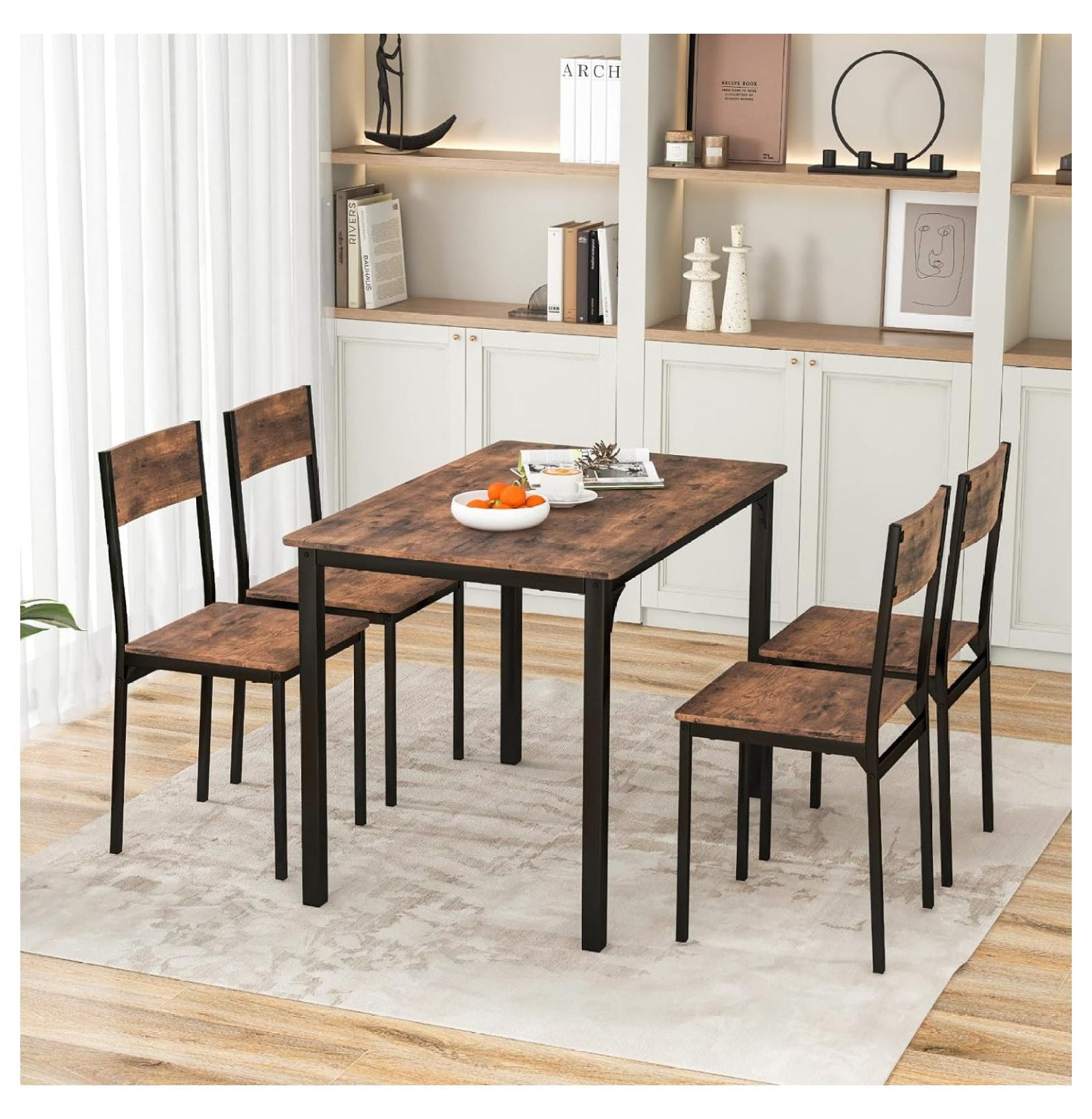 Dining Table Set for 4, Rectangular Kitchen Table and Chairs with Metal ...