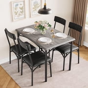 Dining Table Set for 4, Rectangular Kitchen Table and Chairs for Small Space, Modern 5Pcs Dining Room Table Set with Upholstered Seats, Space Saving Furniture for Apartment, Gray
