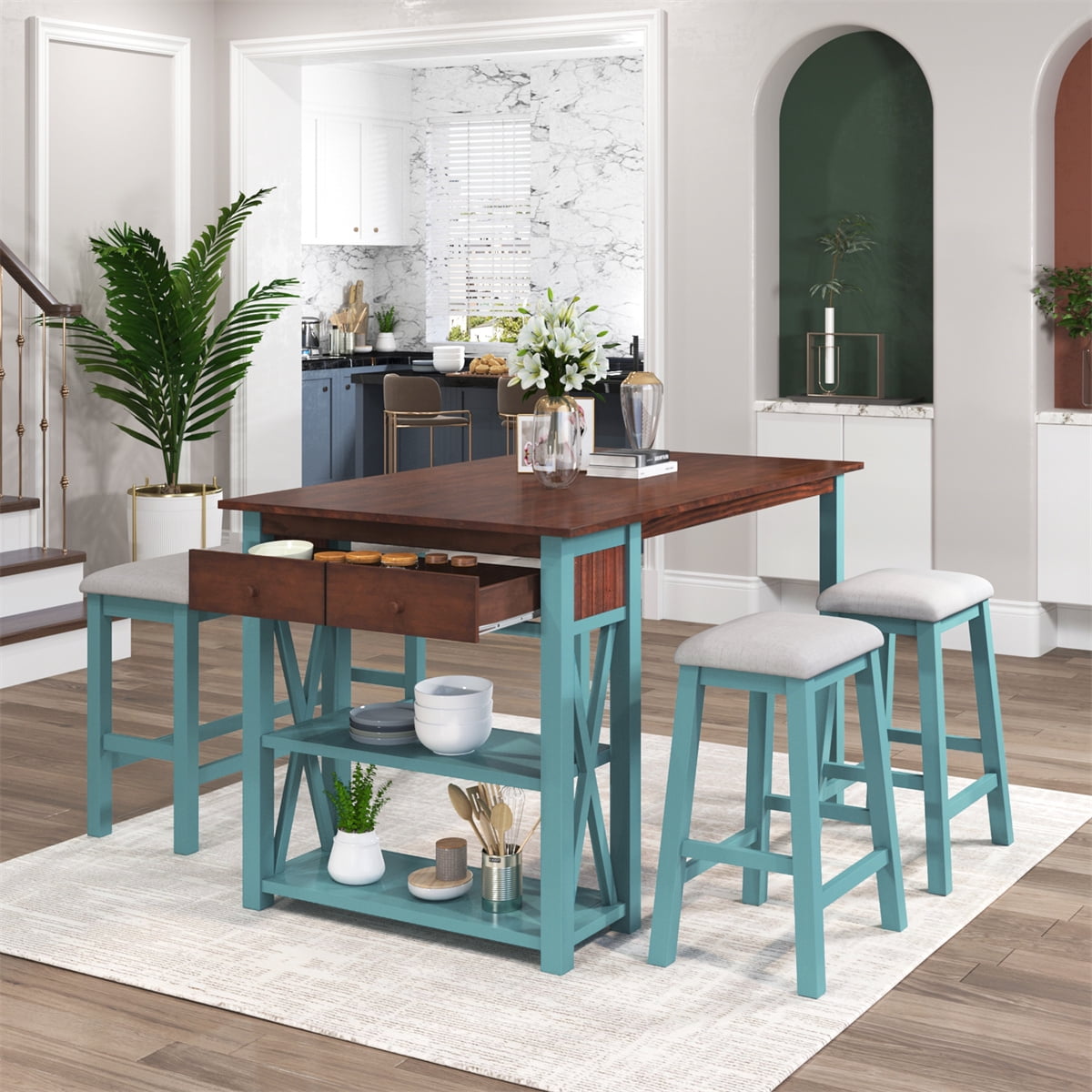 Kitchen counter height on sale table with storage