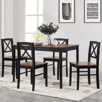 Dining Table Set for 4, Seizeen 5 Pieces Dining Room Set, Solid Wood Dining Table with Chairs, Small Space Breakfast Nook Set Bar Table for Kitchen, Dark Brown
