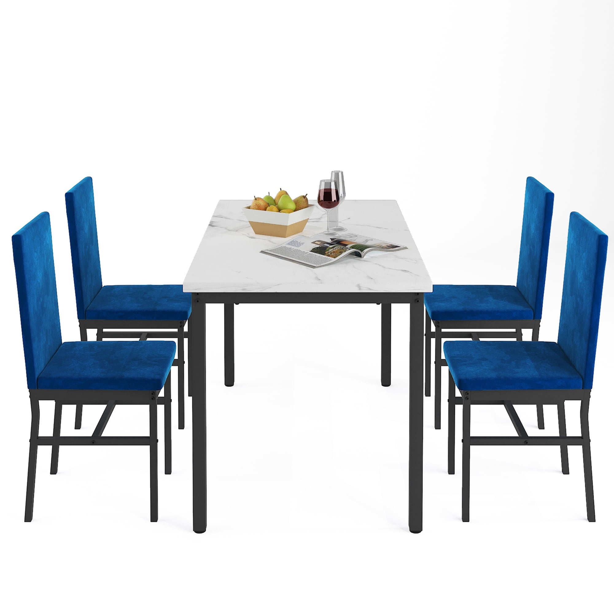 Dining Table Set for 4, Seizeen Kitchen Table Set with Marble Top