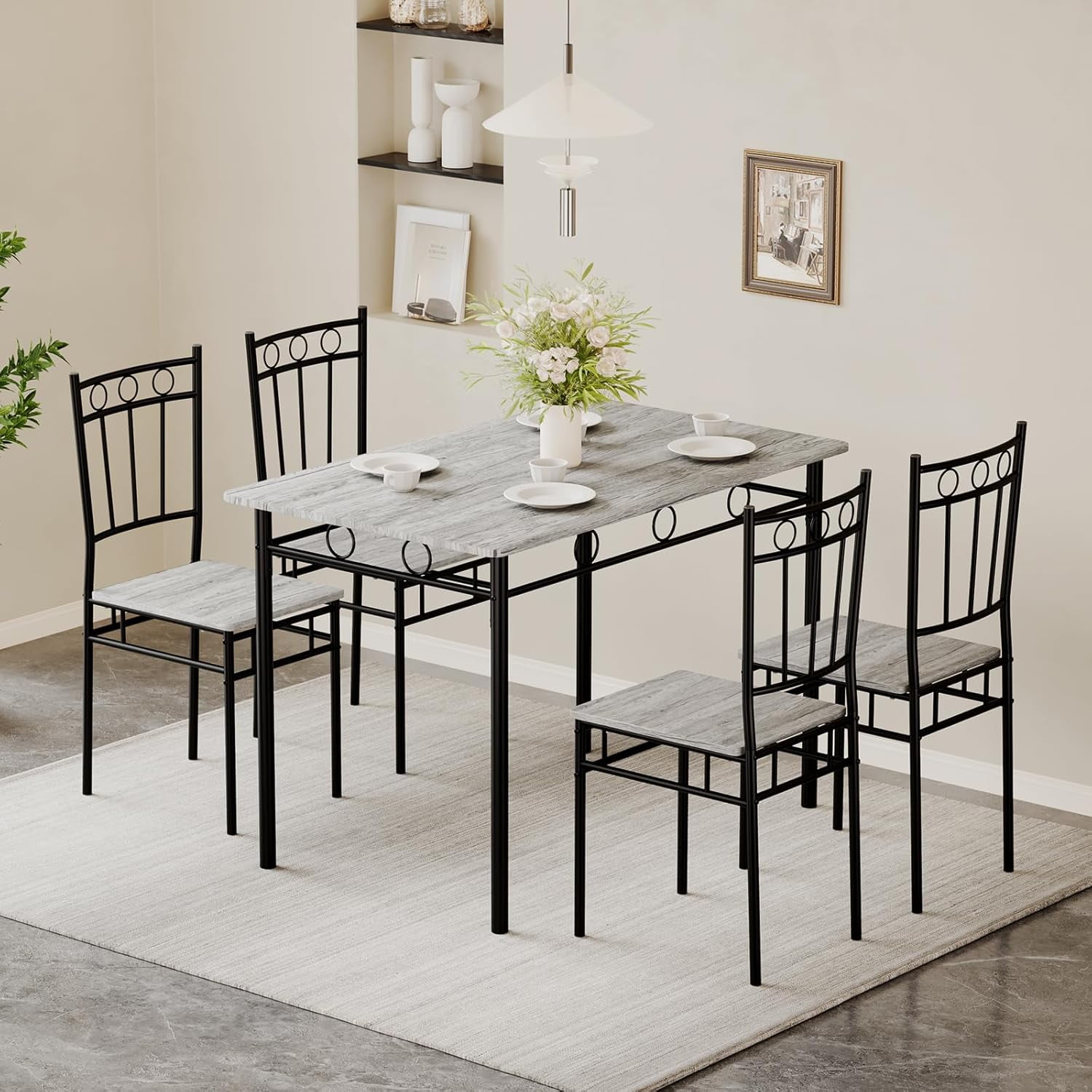 Dining Table Set for 4, Small Spaces Kitchen Table & Chairs with Wood ...