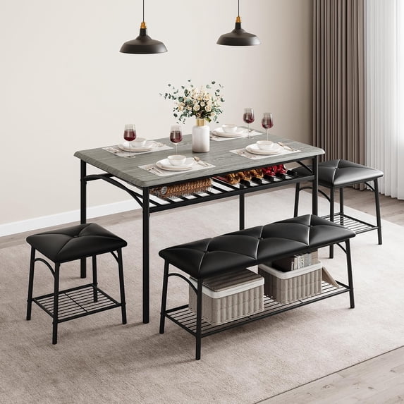 Dining Table Set for 4 with Storage Shelves, Kitchen Table Set with ... - Metal And Wood Dining Tables