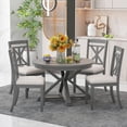 thumbnail image 1 of Dining Table Set for 4, TUANLUO Dining Room Set with Extendable Round Table and 4 Upholstered Dining Chairs, Farmhouse 5 Piece Dining Table and Chairs Set for Apartment Kitchen Dining Room, Gray, 1 of 10