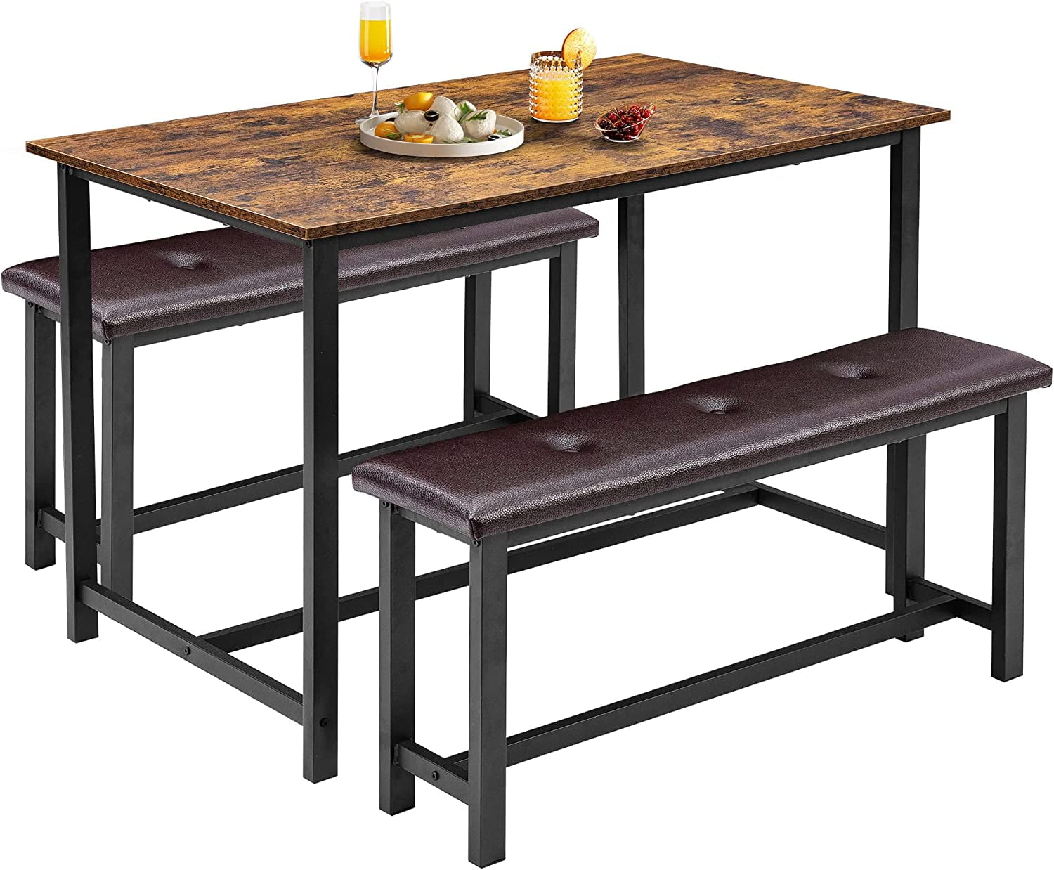 Picture of Dining Table Set for 4 with Upholstered Benches, Space-Saving 3 Piece ...