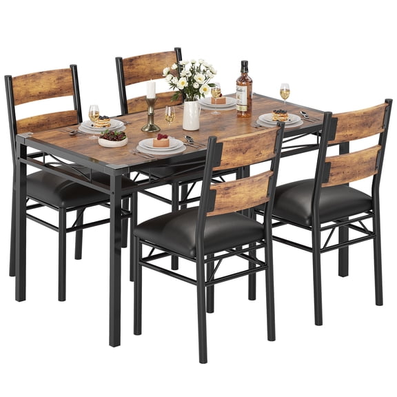 Dining Table Set for 4 with Upholstered Chairs, Corner Protector, Wood Kitchen Table Chairs Set of 4, for Dining & Small Spaces, for Apartment, Kitchen