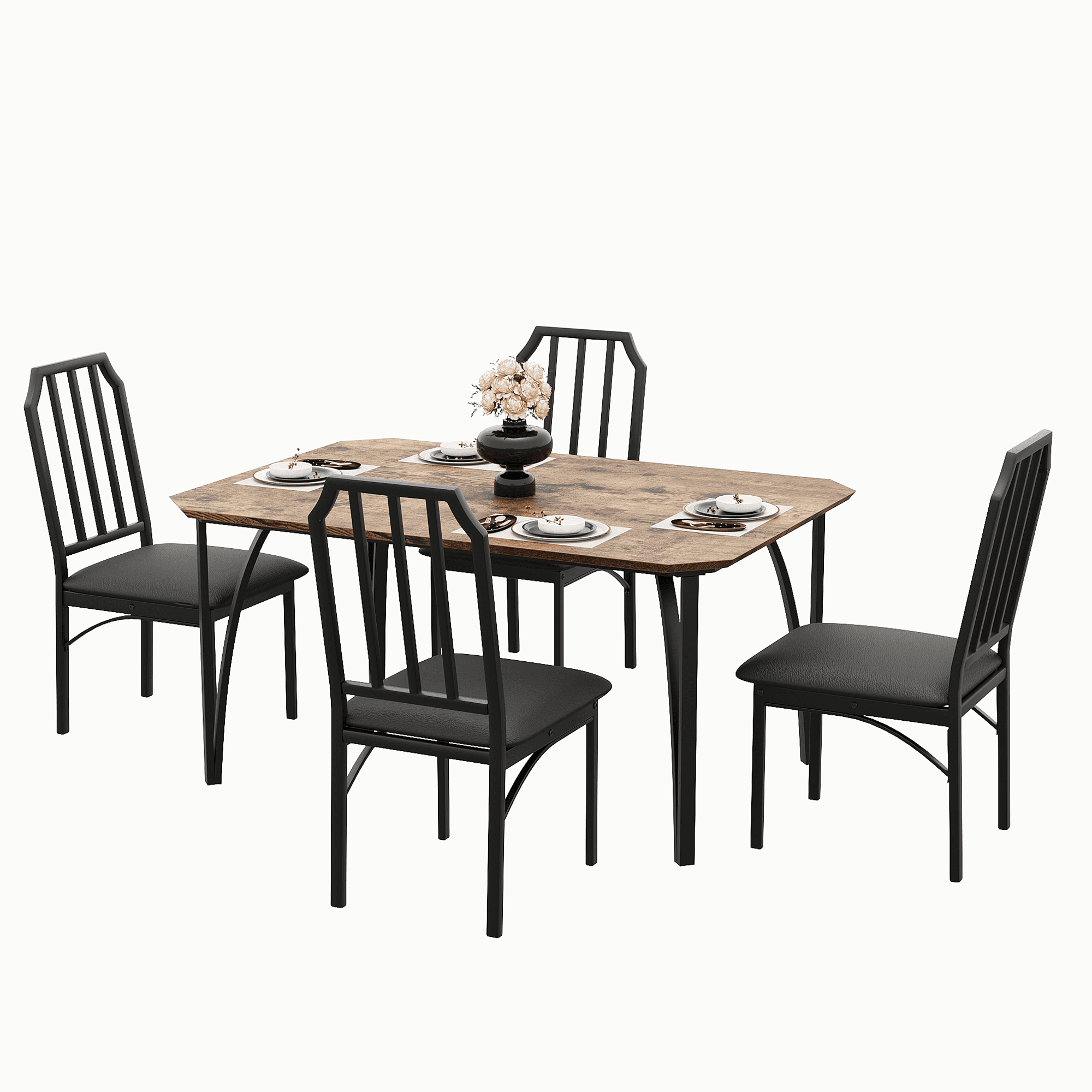 Dining Table Set for 4, with Upholstered Dining Chairs, Kitchen Table ...