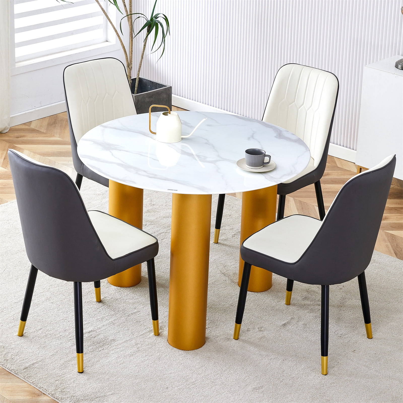 Dining Table Set of 5, Modern 5 Piece Furniture Set with Gold Legs and ...