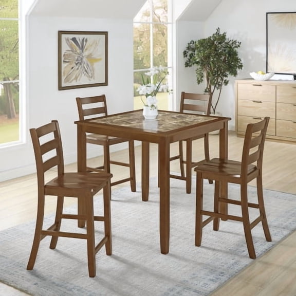 Dining Table Set, 5 Piece Retro Kitchen Table and Chairs Set, Round Breakfast Nook Set with 4 Stools, Space-Saving Dining Set for Small Space, Apartment, Diner (Brown)