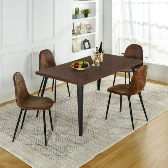 Dining Table Set 5 Pleces For Kltchen And Dining, 63" Rectangular Dining Table And 4 Suede Chal, Dining Ser Of Kltchen Dining Party Cafe, Brown DI