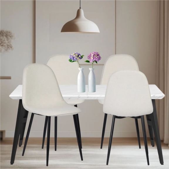 Dining Table Set 5 Pleces For Kltchen And Dining, 63" Rectangular Dining Table And 4 Suede Chal, Dining Ser Of Kltchen Dining Party Cafe, White