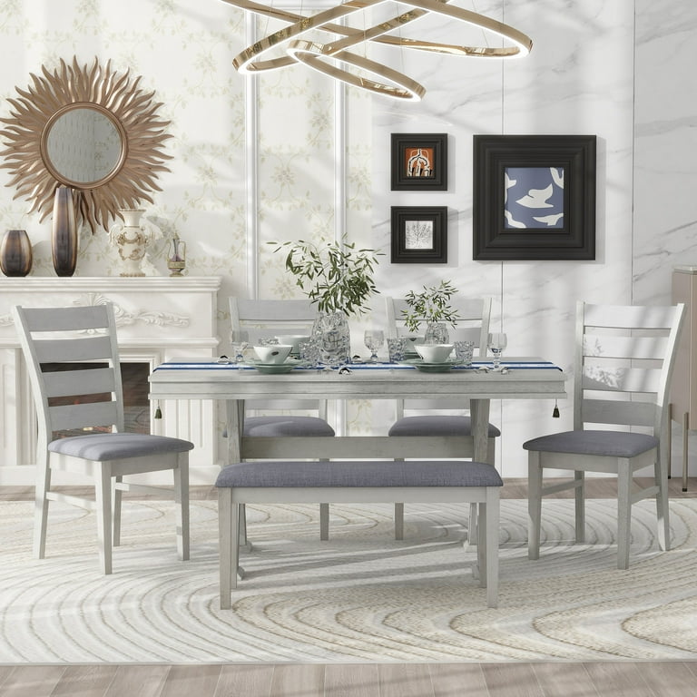 Dining Table Set for 6, Dining Room Set with Bench and