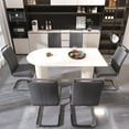 thumbnail image 1 of Modern 6-Piece Dining Set with PU Leather Chairs & Silver Metal Legs - Space-Saving Cream+Grey Table for Small Kitchens, 6-Person Family Meals & Social Events, 1 of 9