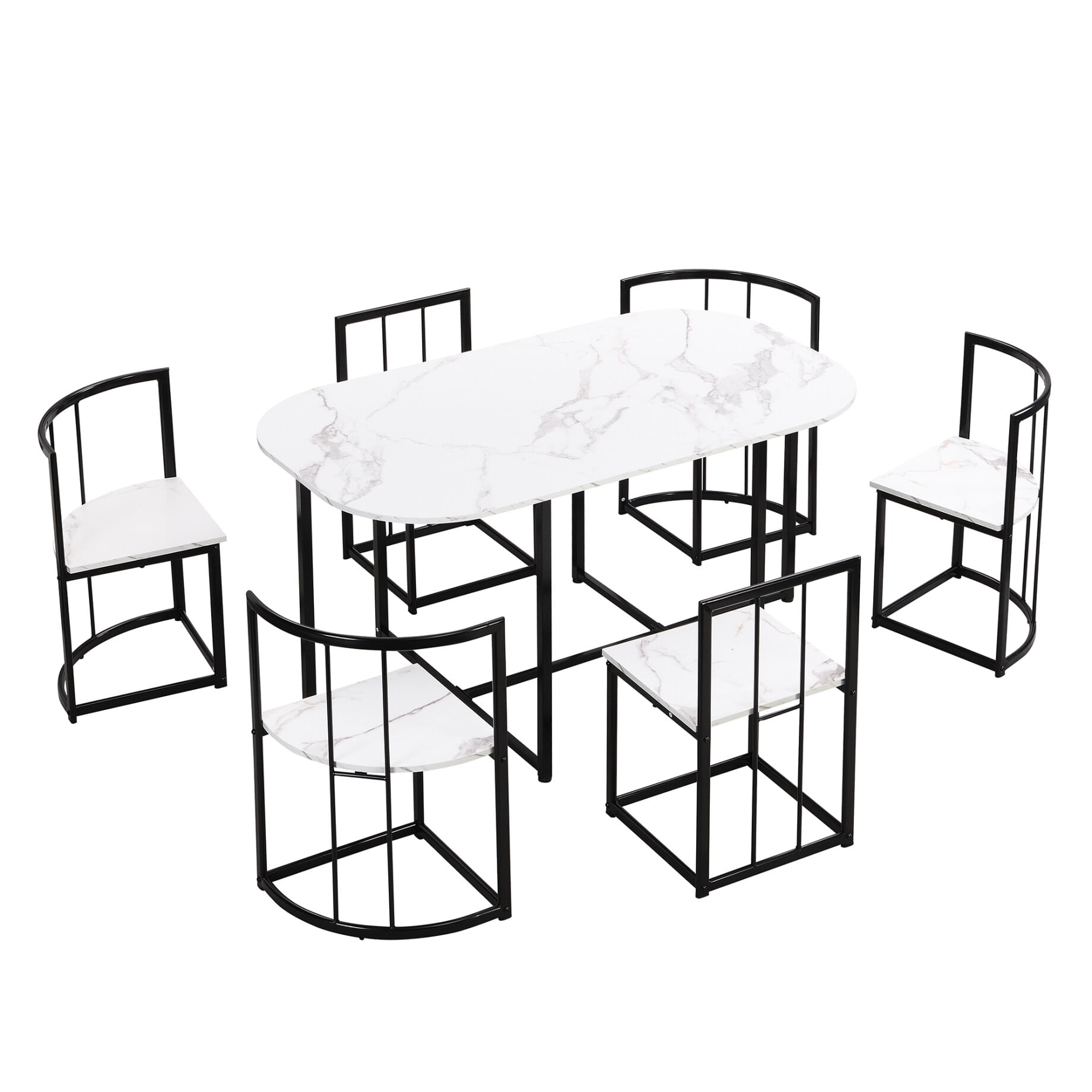 Dining Table Set for 6, Modern 7Piece Dining Table Set with 6 Chairs