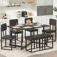 thumbnail image 1 of 6 Piece Dining Room Table Set, Dining Table Sets for 6 with Chairs and Bench, Large Dinning Table and Chairs 4to6Set, Modern Kitchen Table Sets with Chairs for 6, Brown Table and Brown Chairs Set, 1 of 12