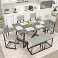 thumbnail image 1 of Paproos 6-Piece Dining Set, Modern Dining Table Set with Bench for 6, Rectangular Kitchen 6 Seater Table and Chairs Set, Space-Saving for Apartment & Family, Gray, 1 of 12