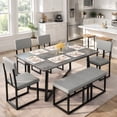 thumbnail image 1 of Paproos 6-Piece Dining Set, Modern Dining Table Set with Bench for 6, Rectangular Kitchen 6 Seater Table and Chairs Set, Space-Saving for Apartment & Family, Gray, 1 of 13
