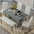 thumbnail image 1 of Dining Table Set, 6-Piece Kitchen and Dining Room Sets, Retro Rectangular Kitchen Table with Unique Legs and 4 Upholstered Chairs and 1 Bench for Dining Room and Kitchen, Gray Wash, 1 of 9