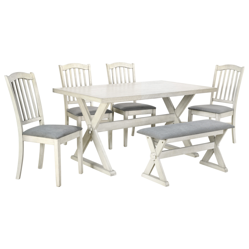 Dining Table Set for 6, Wooden Rectangular Dining Table with