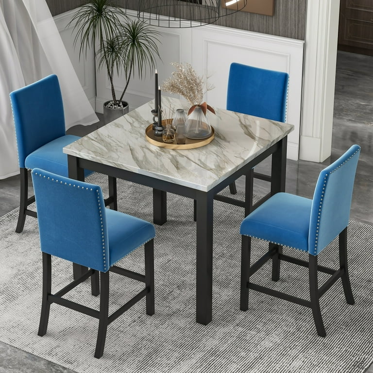 Dining table with discount blue velvet chairs