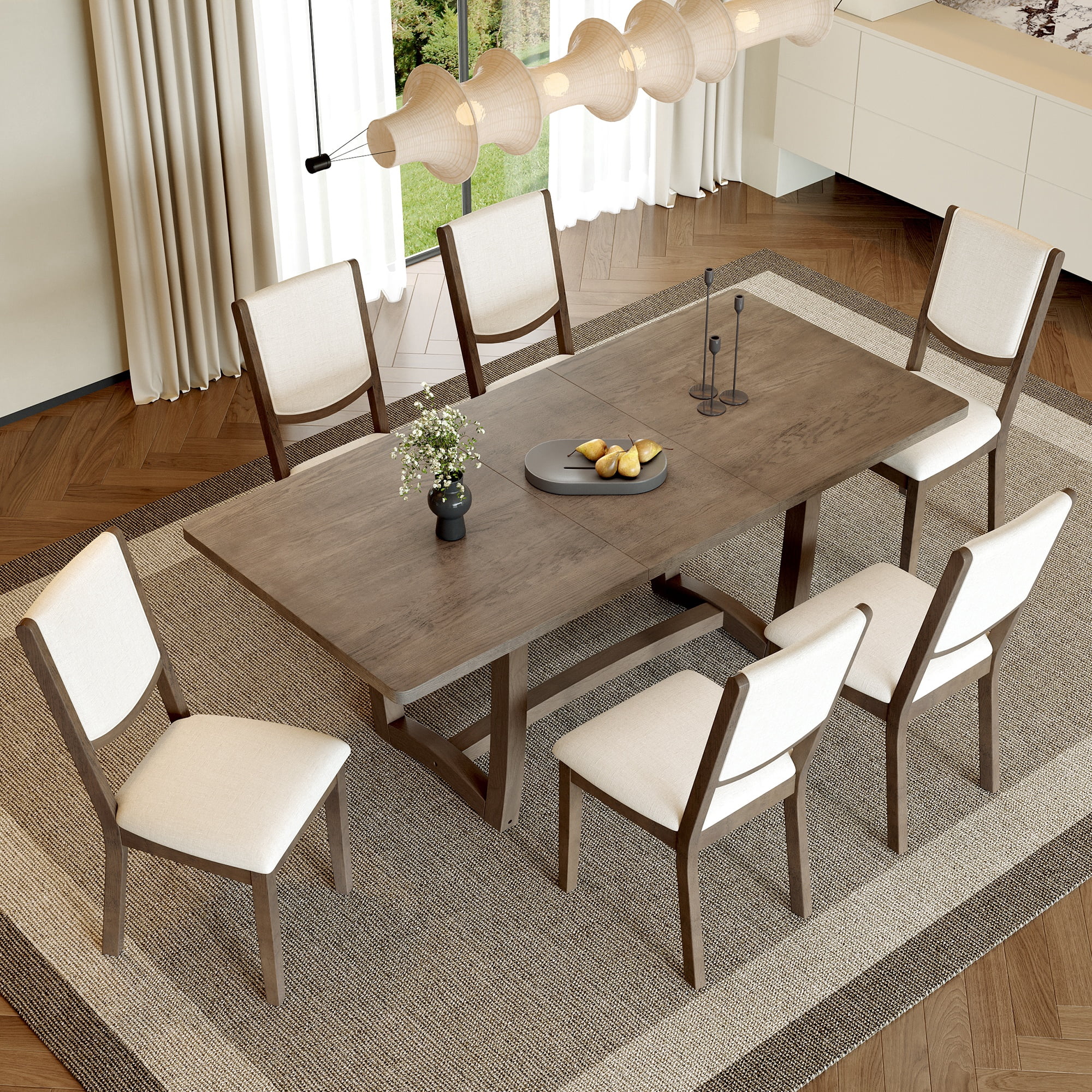 Dining Table Set 7-Piece Extendable with 6 Chairs, Rectangular Kitchen Table and Dining Set with Upholstered Chairs for Dining Room, Espresso